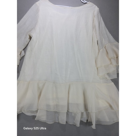 Paisley Vine Women's Tunic Blouse XL 3/4 Bell Sleeve Creme Fairy Bohemian Ruffle - Picture 6 of 7